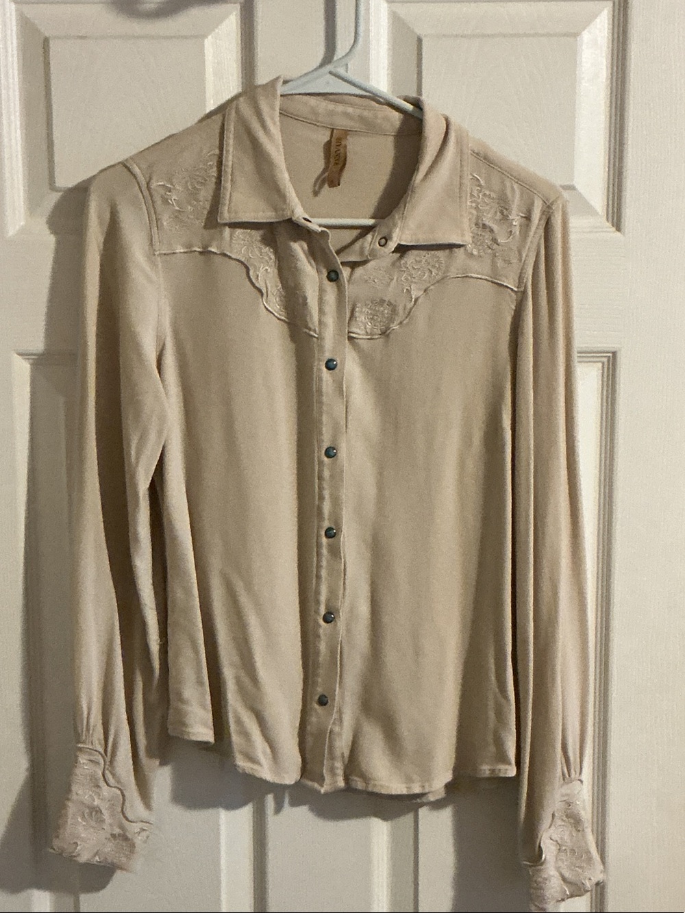 Shyanne Cream Long Sleeve Button Shirt with Embroidered Yoke